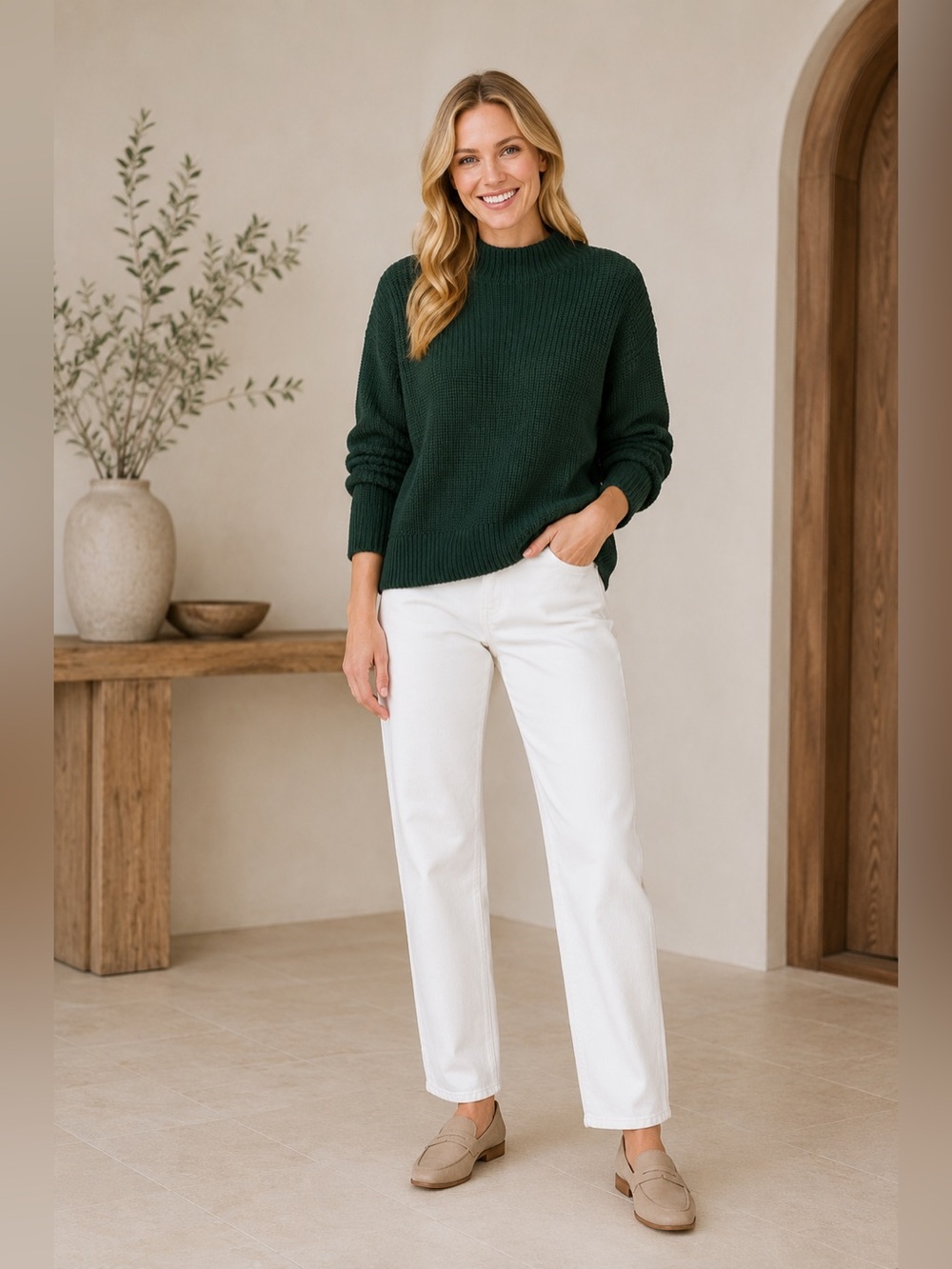 MAX Studio 100% Cotton Dark Green Knit Sweater